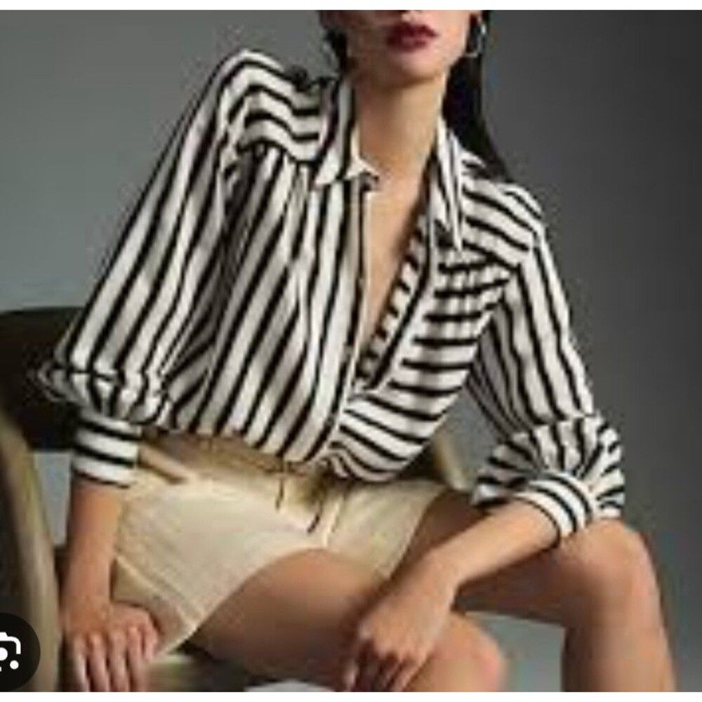 Maeve Silky Striped Buttondown Blouse from Anthropologie,women 1X,22 Inch Of Ar